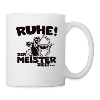 Ruhe! Der Meister zielt! Bogenschießen Bogensport - Tasse - Weiß - Rechts