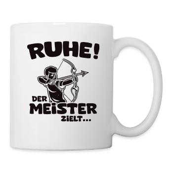 Ruhe! Der Meister zielt! Bogenschießen Bogensport - Tasse - Weiß - Rechts