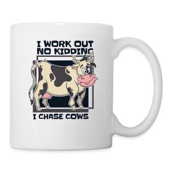 Je m’entraîne sans blague, je chasse les vaches, agriculteur biologique, agriculteur - Mug blanc - blanc - Droite