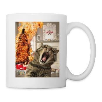 Katze Weihnachtsbaum brennt Weirdcore Artwork fun - Tasse - Weiß - Rechts
