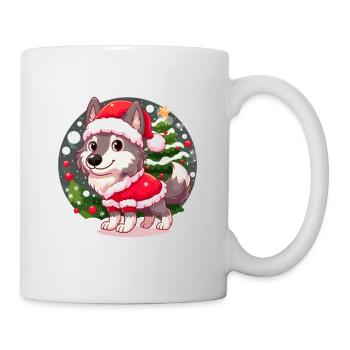 Cute Wolf puppy in Christmas outfit - Mug - white - Right