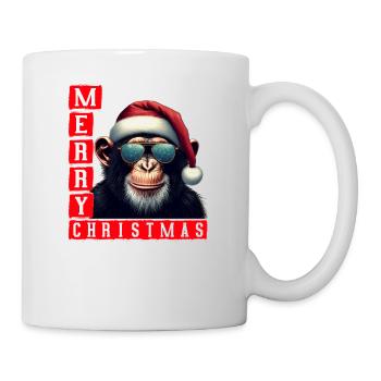 Merry Christmas Schimpanse mit Sonnenbrille - Tasse - Weiß - Rechts