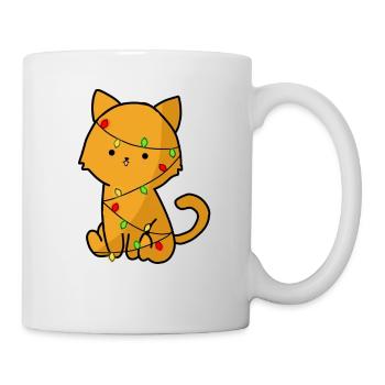 Niedliche orangefarbene Katze mit Weihnachtslichtern, Kawaii Katzen - Tasse - Weiß - Rechts