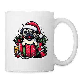 Carlin Dans Cadeau Chien Noël Festif Père Noël Chapeau - Mug blanc - blanc - Droite