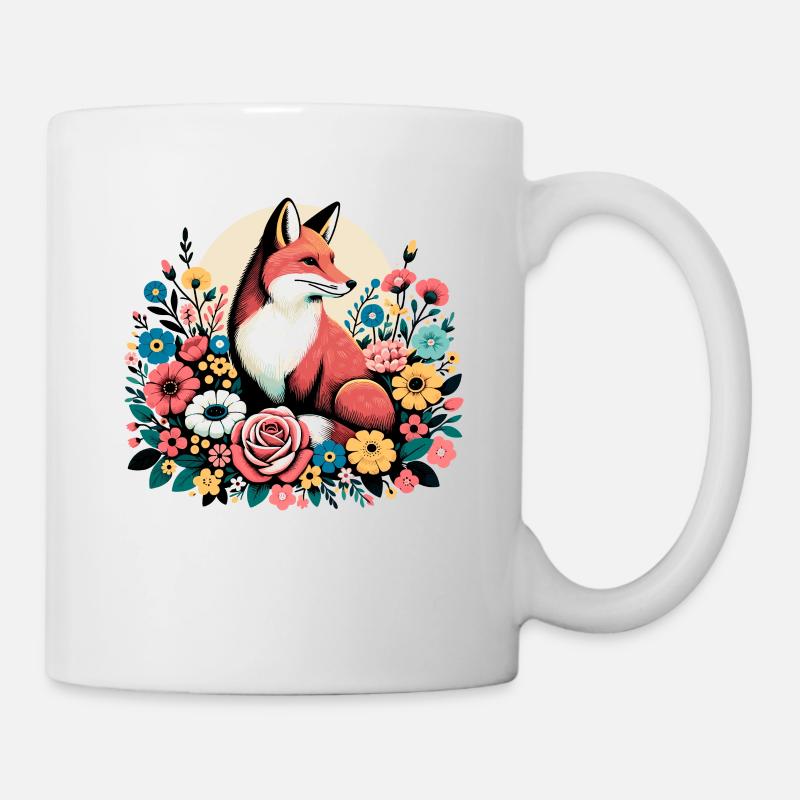 Fuchs Blumen Floral Cottagecore Retro Tier - Tasse - Weiß