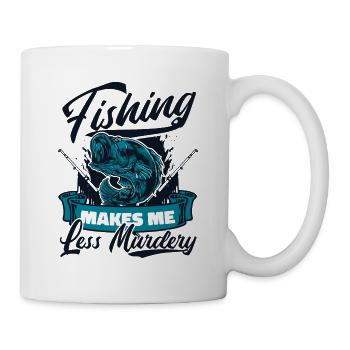 Fishing Makes Me Less Murdery Spinnfischer Angler - Tasse - Weiß - Rechts