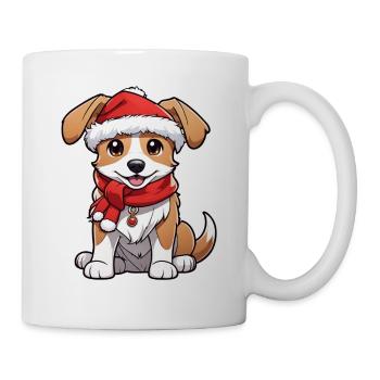 Hund mit Weihnachtsmütze - Tasse - Weiß - Rechts