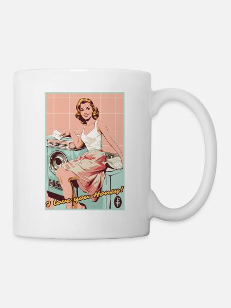 50er Hausfrau Waschwerbung, Ich liebe dich, Schatz - Tasse - Weiß
