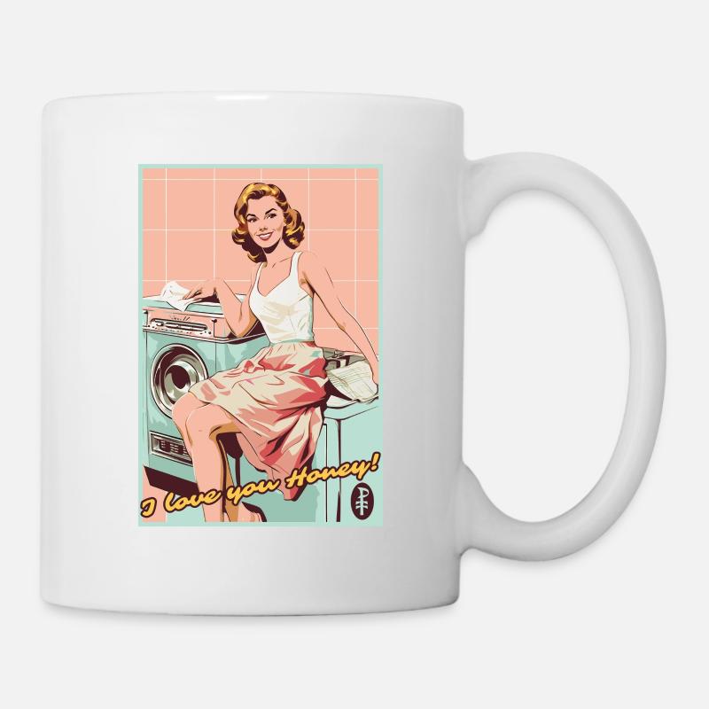 50er Hausfrau Waschwerbung, Ich liebe dich, Schatz - Tasse - Weiß