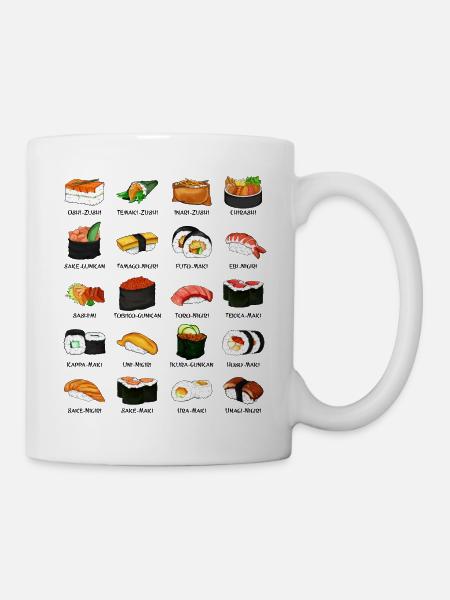 Diverse Sushi Zubereitungen - Sushi-Sorten - Tasse - Weiß