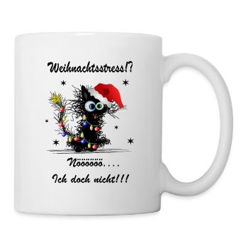 Katze Weihnachten Stress - Tasse - Weiß - Rechts