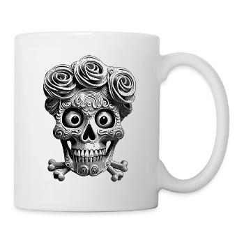 Tag der Toten T-Shirt mit Rosen-Haarpracht - Tasse - Weiß - Rechts