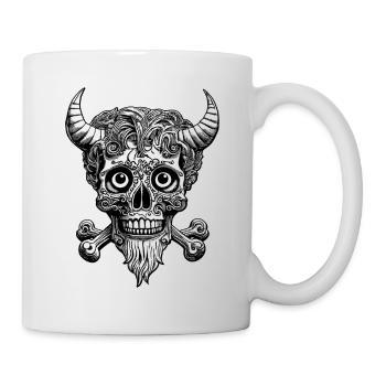 Skull riff: Rockabilly vibes in comic harmony. - Mug - white - Right