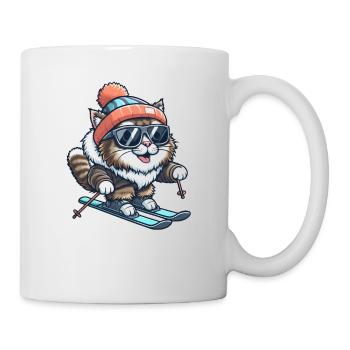 Maine Coon Katze beim Skifahren - Winterwunder - Tasse - Weiß - Rechts
