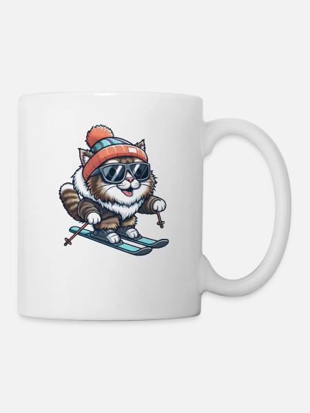 Maine Coon Cat Ski - Plaisirs d’hiver - Mug blanc - blanc