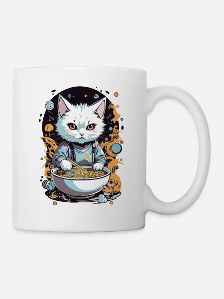 Cat Loves Ramen Noodle Soup Design esthétique - Mug blanc - blanc
