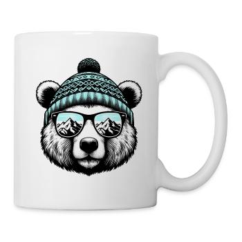 Drôle d’ours avec bonnet tricoté Ski vacances Snowboard - Mug blanc - blanc - Droite