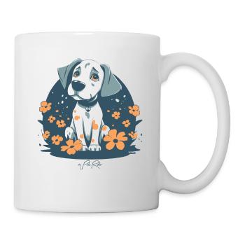 Niedlicher Welpe und Blumen - Tasse - Weiß - Rechts