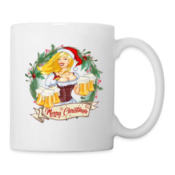 Weihnacht`s T-Shirt Frau mit Bier - Tasse - Weiß - Rechts