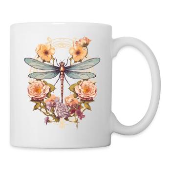 Jugendstil - Libelle und Blumen - Tasse - Weiß - Rechts