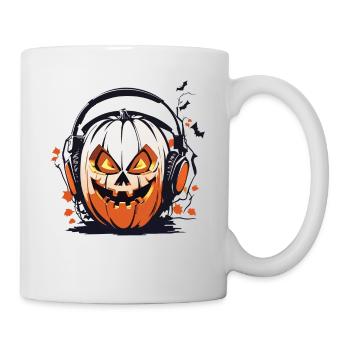 Halloween Musik Kürbis Kopfhörer Spaß Design - Tasse - Weiß - Rechts