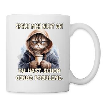 Lustiges Katze mit Kaffee und Spruch Design - Tasse - Weiß - Rechts