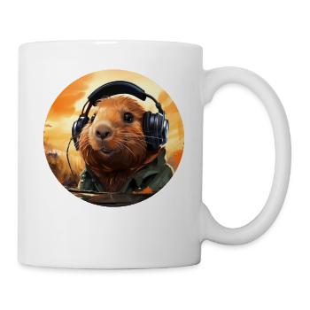 Capybara drôle, capybara avec casque - Mug blanc - blanc - Droite