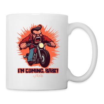 J'arrive, bébé ! Un motard de moto de dessin animé - Mug blanc - blanc - Droite