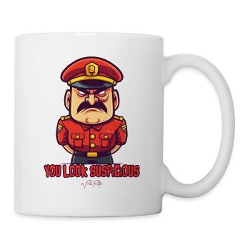 Du siehst verdächtig aus, Autoritäts Übungsleiter - Tasse - Weiß - Rechts