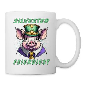 Schwein SILVESTER FEIERBIEST - Tasse - Weiß - Rechts