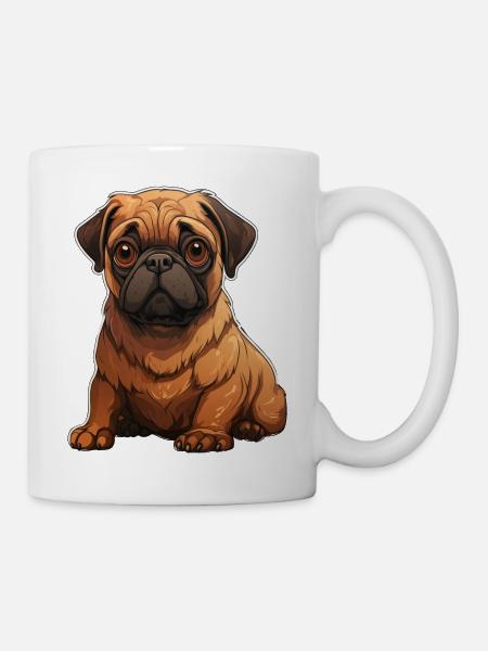 Mops Porträt - Tasse - Weiß