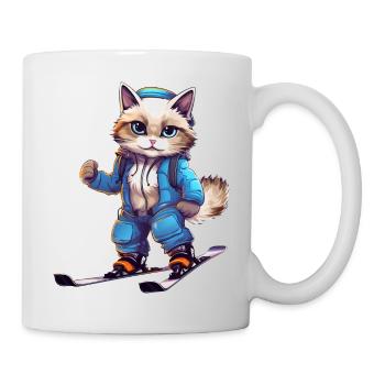 Ragdoll Katze Ski Wintersport Skifahrer - Tasse - Weiß - Rechts
