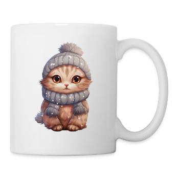 Süße Katze im Winter - Tasse - Weiß - Rechts