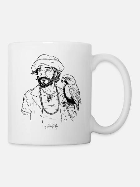 Attraktiver Pirat mit Papagei - Tasse - Weiß