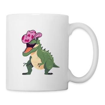Dinosaur Wearing a pink cowboy hat - Mug - white - Right