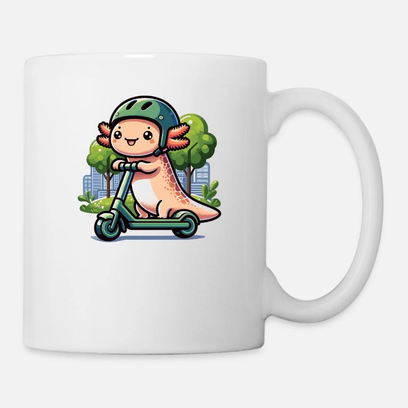 Axolotl se déplace en scooter électrique autour du scooter de ville - Mug blanc - blanc