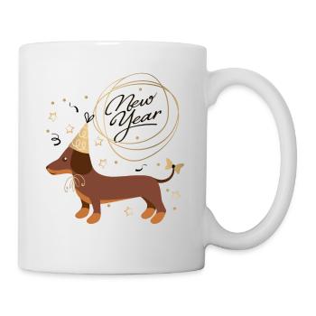 Neujahrsdackel, Dackel, Happy New Year, Silvester - Tasse - Weiß - Rechts