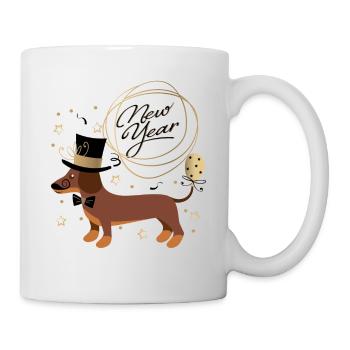 Neujahrsdackel, Dackel, Happy New Year, Silvester - Tasse - Weiß - Rechts