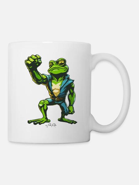 Faust in der Luft: Kraftvoller Muskel Frosch - Tasse - Weiß