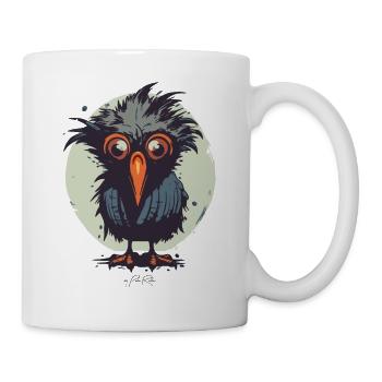 Verwirrter, zerzauster kleiner süßer Vogel - Tasse - Weiß - Rechts