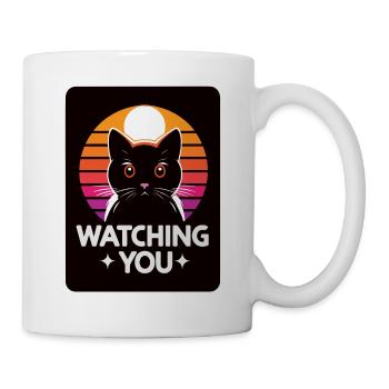 Chat noir qui vous regarde, coucher de soleil vintage - Mug blanc - blanc - Droite