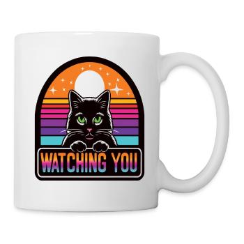 Chat noir qui vous regarde, coucher de soleil vintage - Mug blanc - blanc - Droite