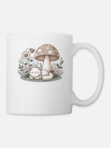 Cottagecore Ästhetik Katze im Wald Pilz - Tasse - Weiß