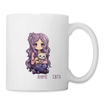 Kawaii Girl Anime Manga Girl and Cat - Mug - white - Right