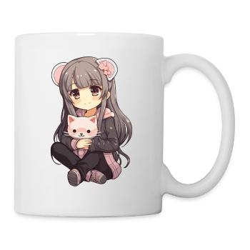 Kawaii Girl Anime Manga Fille et chat - Mug blanc - blanc - Droite