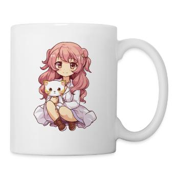 Kawaii Girl Anime Manga Fille et chat - Mug blanc - blanc - Droite