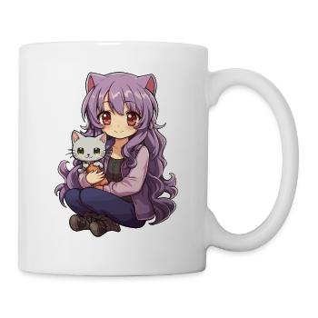Kawaii Girl Anime Manga Fille et chat - Mug blanc - blanc - Droite