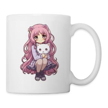 Kawaii Girl Anime Manga Fille et chat - Mug blanc - blanc - Droite