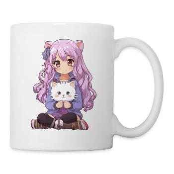 Kawaii Girl Anime Manga Fille et chat - Mug blanc - blanc - Droite