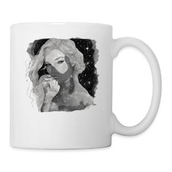 Ätherisches Mädchen und Sterne schwarz und weiß - Tasse - Weiß - Rechts